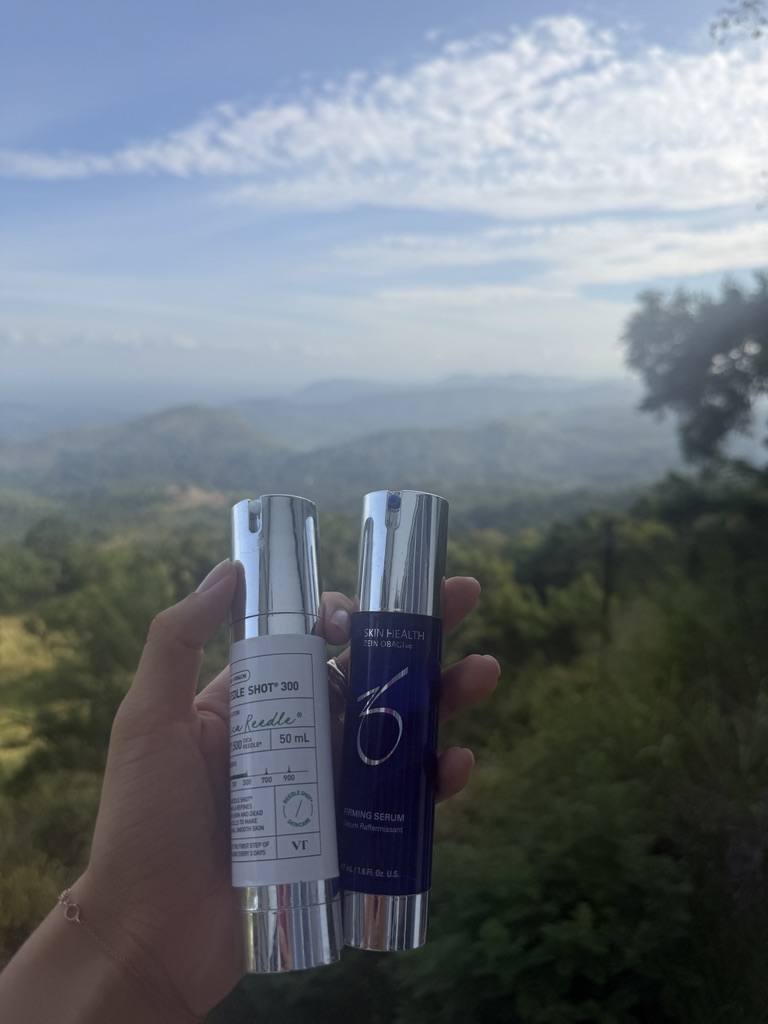 Serums held up against the hills