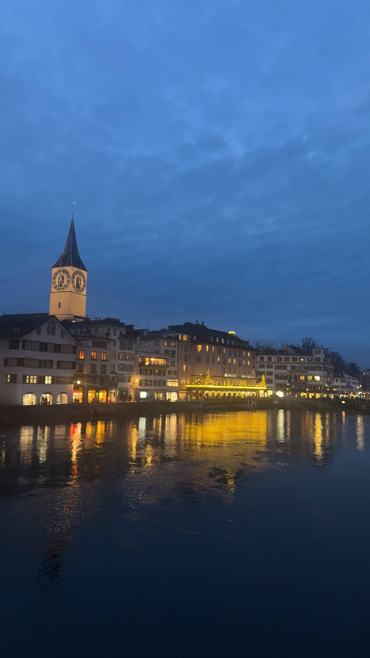 Zurich street at night in winter